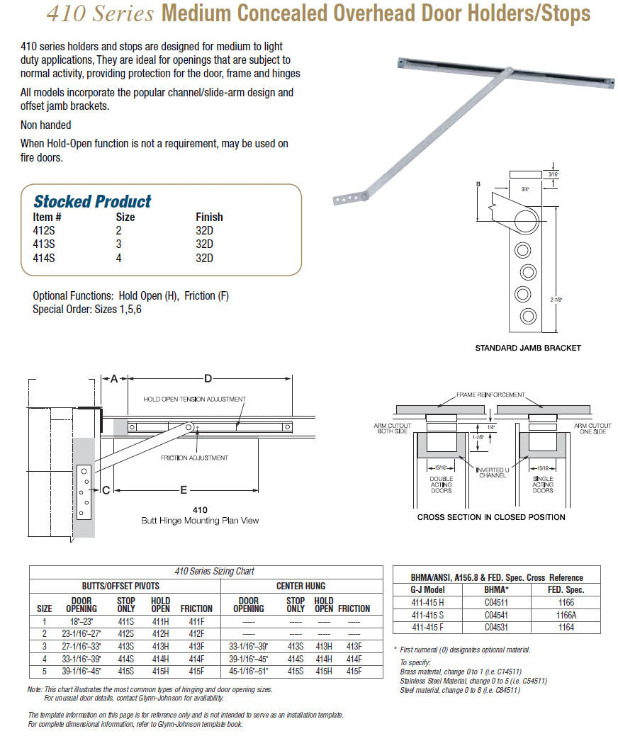 jonページ Glynn Johnson 410 Series Medium Concealed Overhead Door Holders