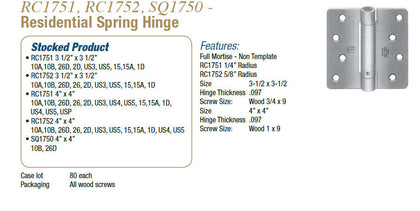 RFC1752 Residential Spring Hinge - Doors and Specialties Co.