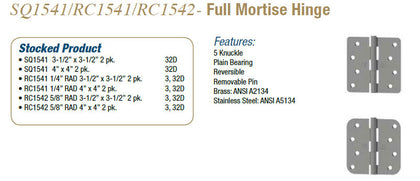 SQ/RC1541/1542 FULL MORTISE HINGE - Doors and Specialties Co.
