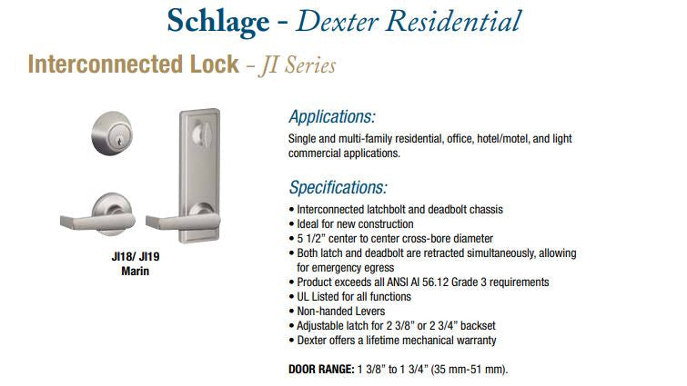 Schlage Interconnected Lock - JI Series – Doors and Specialties Co.