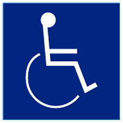 Blue square plastic sign & handicap logo (8” x 8”)