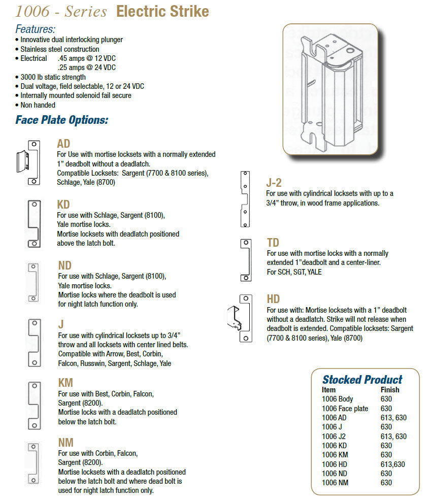 HES 1006 Series Electric Strike Doors and Specialties Co.