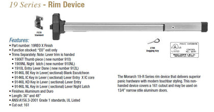 19 SERIES RIM AND ROD DEVICES ALUMINUM - Doors and Specialties Co.