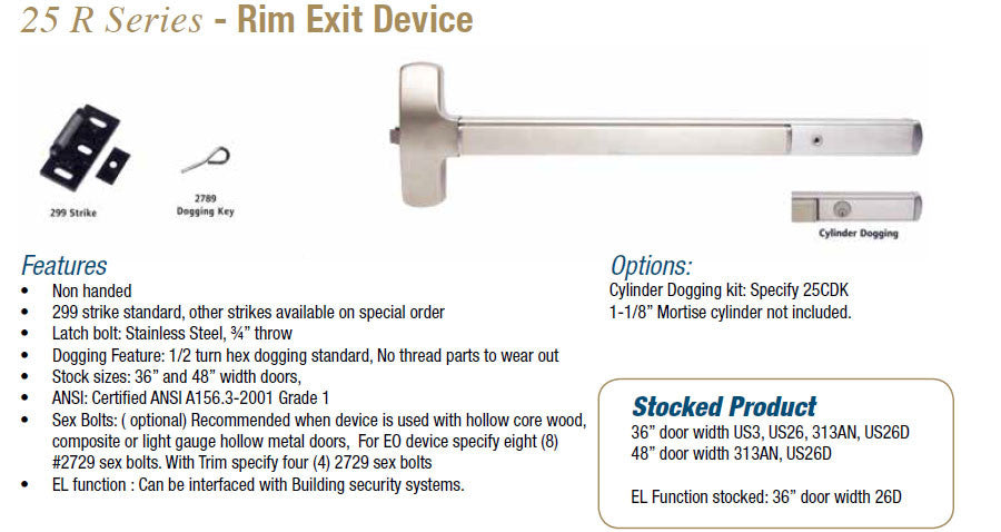 Falcon Rim Device Falcon 25R Series Rim/Fire Rim Exit Device – Doors and Specialties Co.