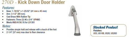 270D Kick Down Door Holder - Doors and Specialties Co.