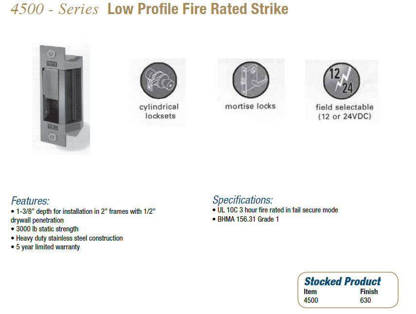 4500 Series Low Profile Fire Rated Strike