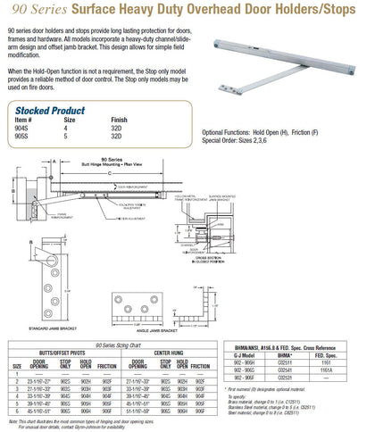 90 Series Surface Heavy Duty Overhead Door Holders/Stops - Doors and Specialties Co.
