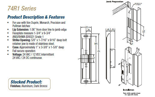Adams Rite 74R1 Series Electric Strikes – Doors and Specialties Co.