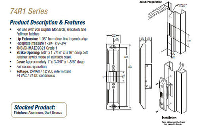 74R1 Series Electric Strikes - Doors and Specialties Co.