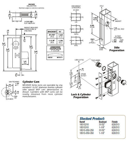 MS1851S Deadbolt for Aluminum Stile Doors - Doors and Specialties Co.