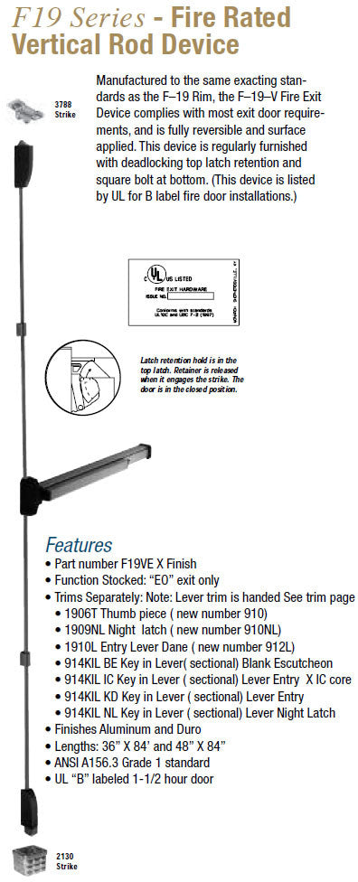 Falcon Rim Device Falcon 19 SERIES RIM AND ROD DEVICES – Doors and Specialties Co.