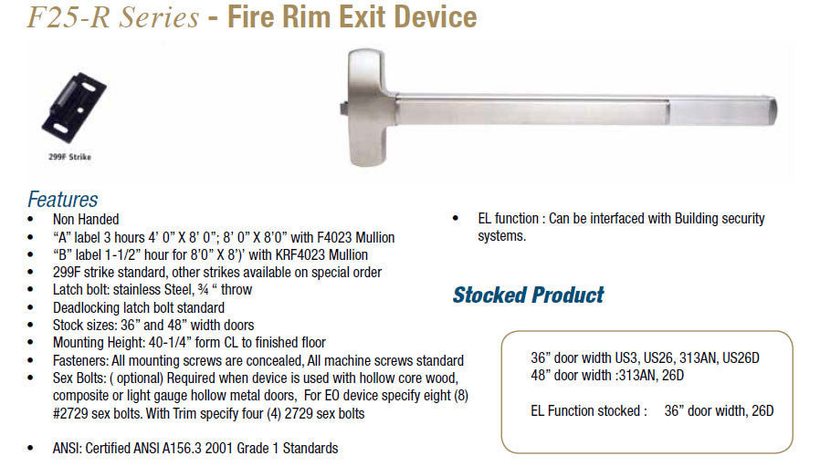 25R Series Rim/Fire Rim Exit Device
