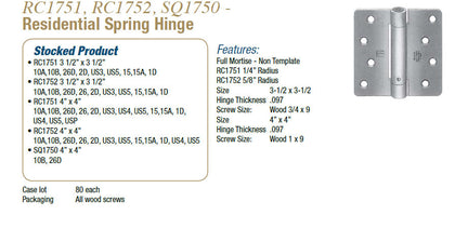 SQ1750 Residential Spring Hinge - Doors and Specialties Co.