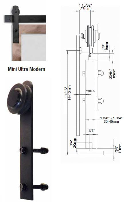 American Rustic Sliding Barn Door Hardware- Mini Ultra Modern